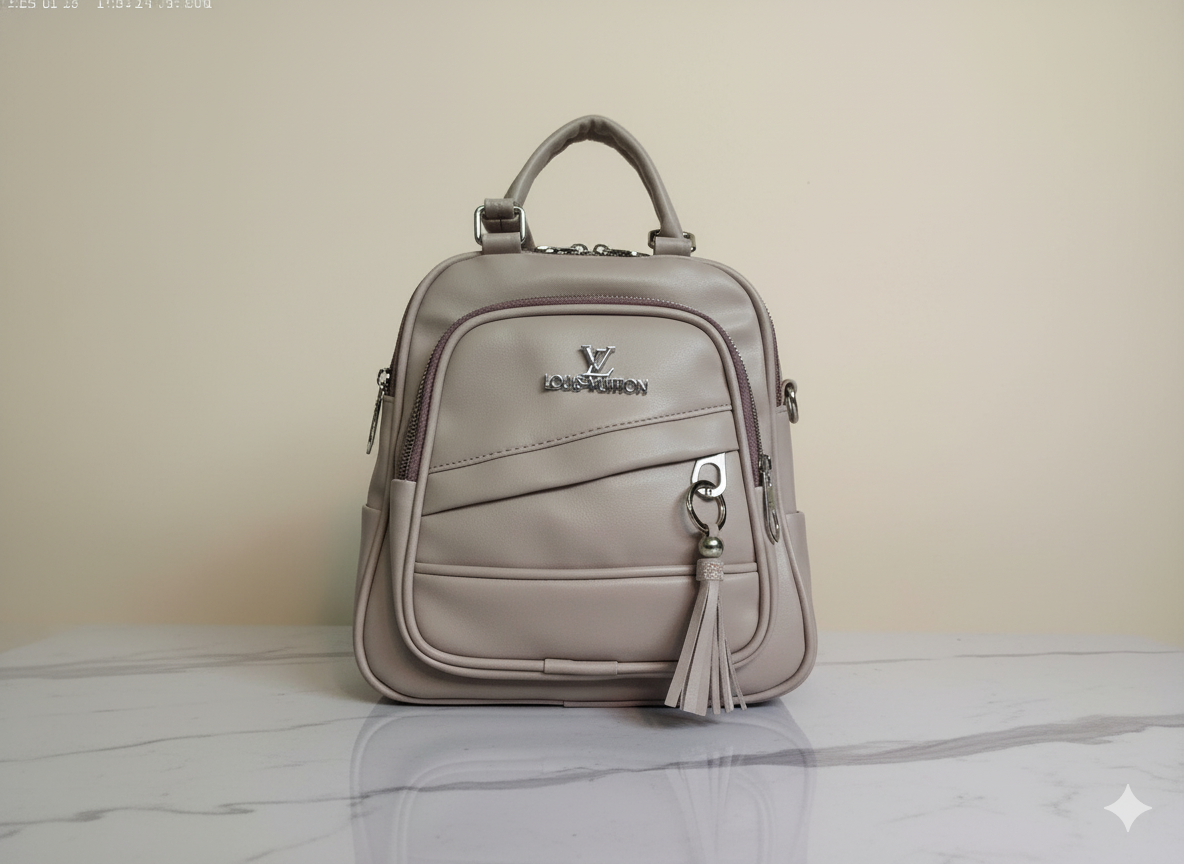 Beige-Colored Beautiful Synthetic Leather Handbag Backpack