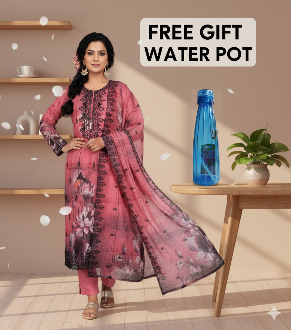 রোজ রেড  ও ব্ল্যাক ফ্লোরাল প্রিন্টেড কুর্তা সেট